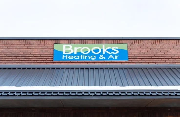 Brooks Heating & Air storefront sign in Georgetown, Ontario