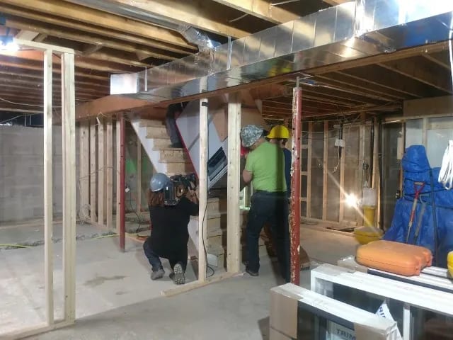New ductwork connections in a Georgetown basement during an AC replacement by Brooks Heating and Air