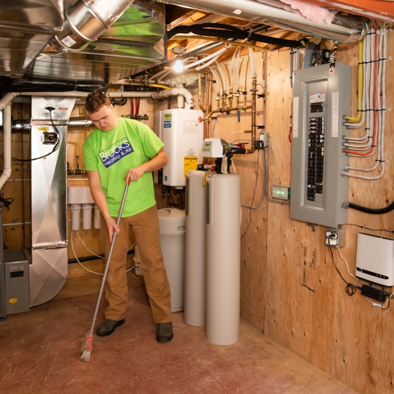 Brooks technician in a Halton Hills home mechanical room